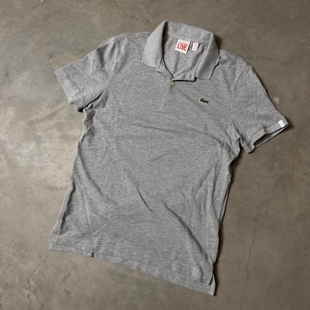 Lacoste L!VE Polo Shirt Mens Size M Gray Slim Fit Pique Sportswear Blokecore